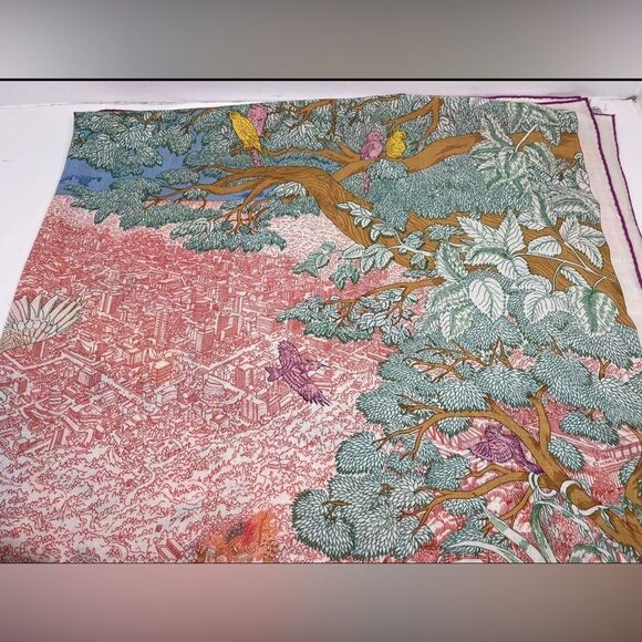 Hermes Shawl Scarf Retour a la Nature Stole Floral Cashmere Silk Auth 140 cm - Picture 8 of 9